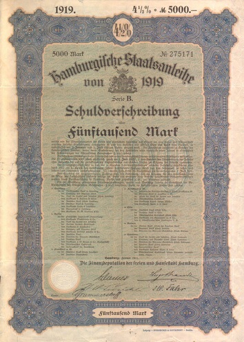Германия - Заем Гамбурга, 5000 марок - 1919 год