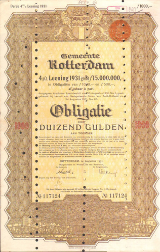 Голландия - Муниципальный заем Роттердама, 1931 год