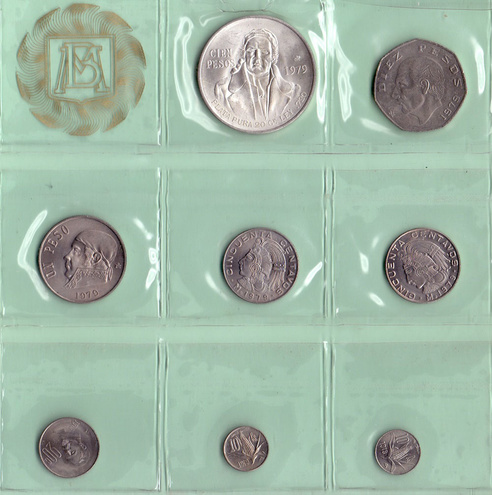 Мексика, набор из 8 монет, 1979 год (100 песо в серебре)
