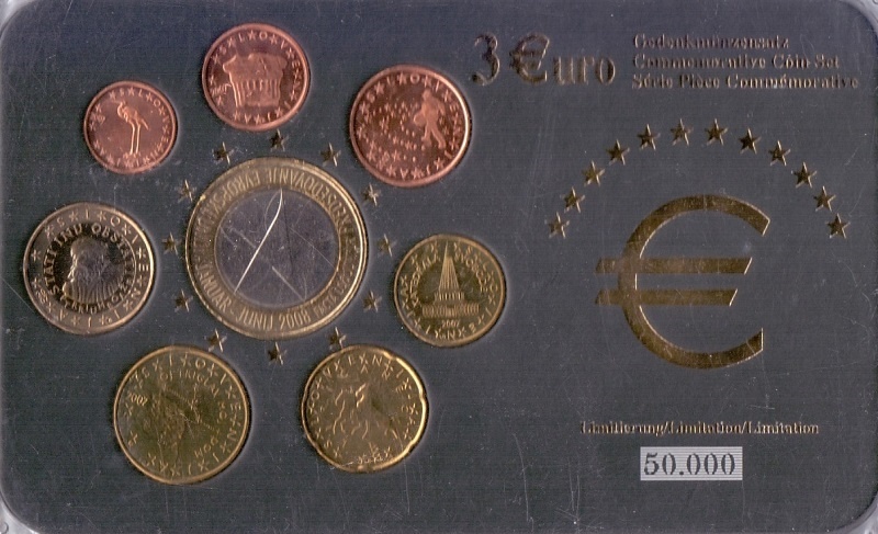 Словения - Набор евро (3 евро - Председательство Словении в ЕС), 2008 год