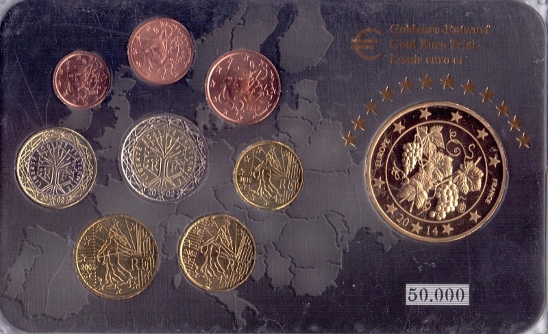 Франция - Набор Евро, 2002-2003 гг. (жетон 100 евро - образец)