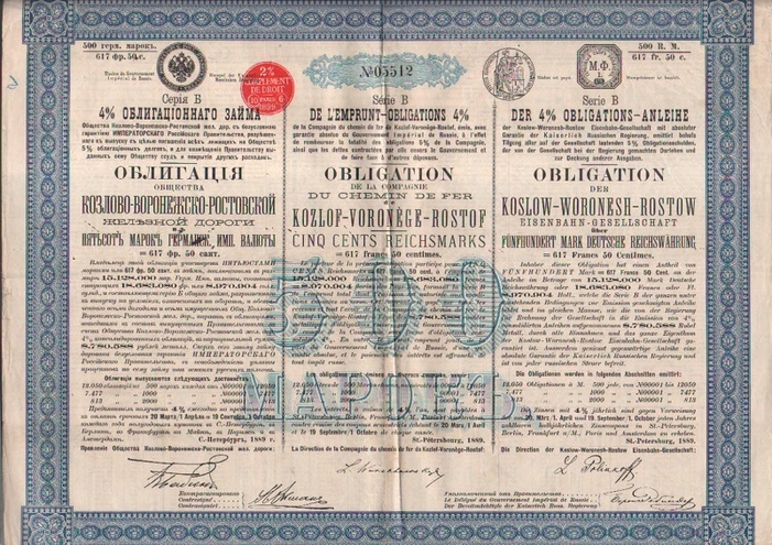 Общество Козлово-Воронежско-Ростовской железной дороги, 1889 год