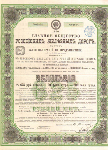Главное общество Российских Железных Дорог, 1890 год