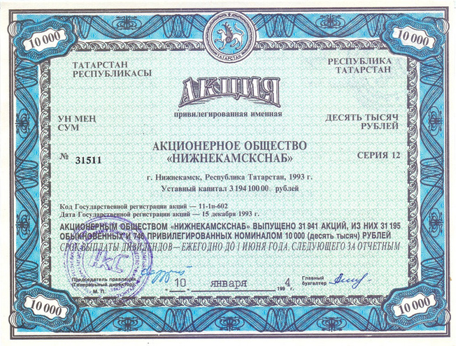 АО Нижнекамскснаб, 1993 год